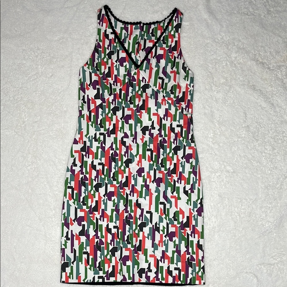 Balenciaga Pink and Green V-Neck Sheath Mini Dress